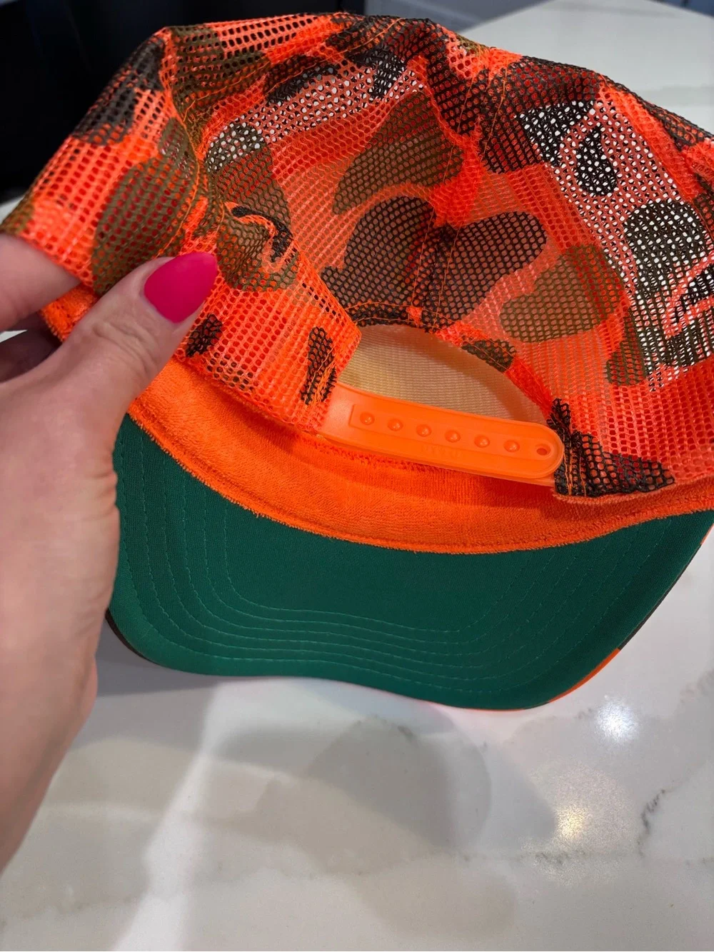 Make It A Double Orange Camo Trucker Hat with Chain